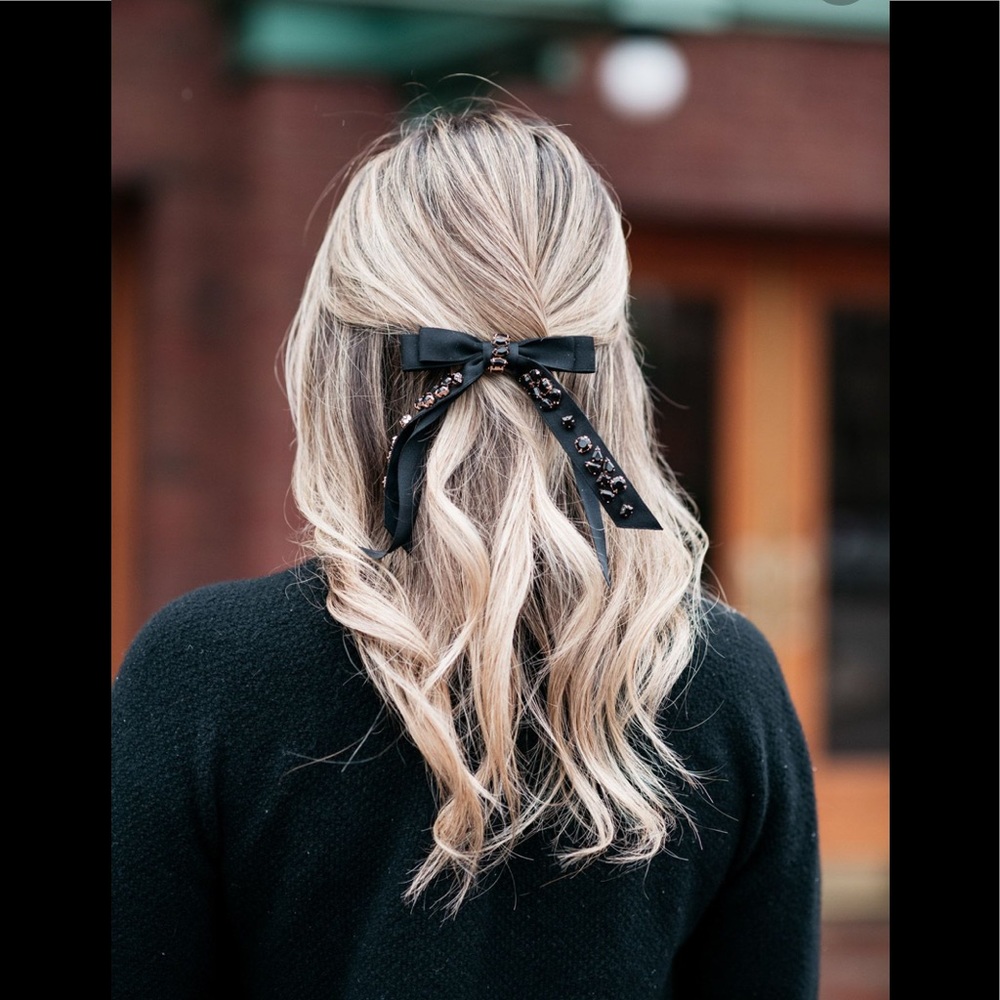 J. Crew Black Bejeweled Bow Barrette